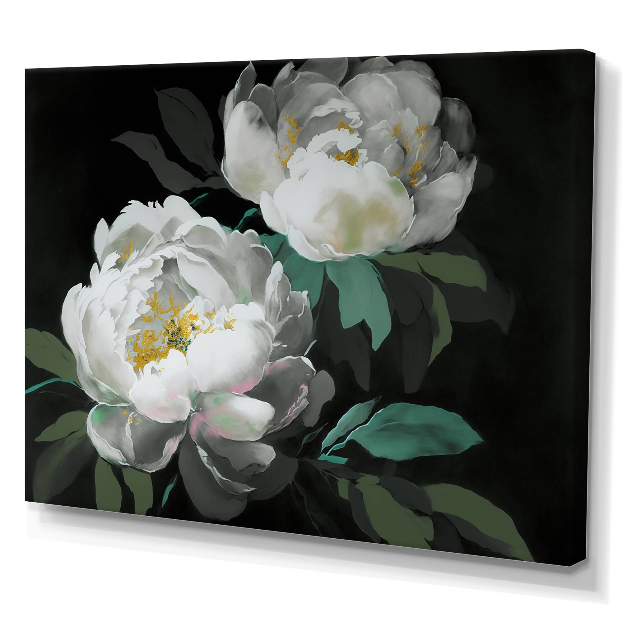 Designart "Blooming White Peony IV" Floral Peony Canvas Wall Art Bed